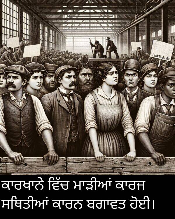 ਸਥਿਤੀਆਂ: ਕਾਰਖਾਨੇ ਵਿੱਚ ਮਾੜੀਆਂ ਕਾਰਜ ਸਥਿਤੀਆਂ ਕਾਰਨ ਬਗਾਵਤ ਹੋਈ।