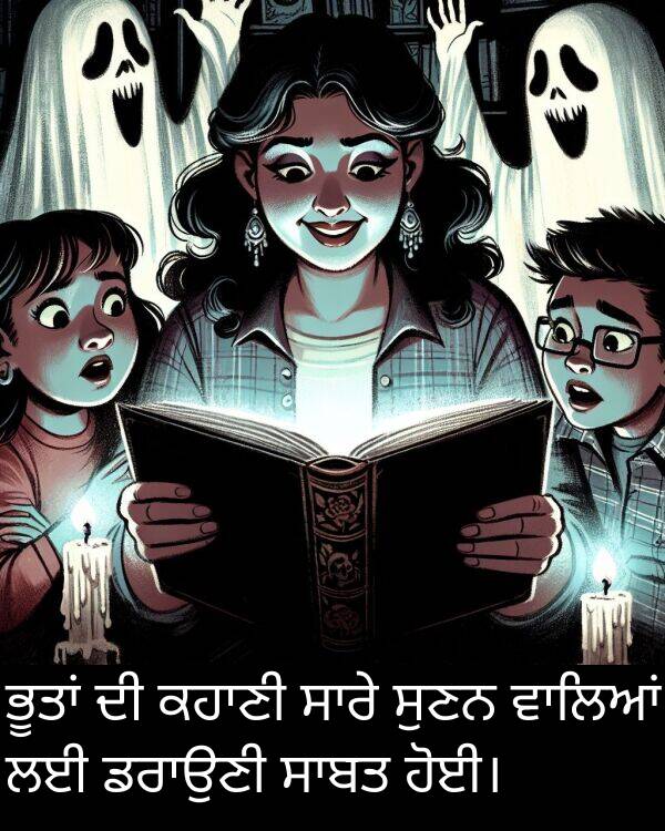 ਸੁਣਨ: ਭੂਤਾਂ ਦੀ ਕਹਾਣੀ ਸਾਰੇ ਸੁਣਨ ਵਾਲਿਆਂ ਲਈ ਡਰਾਉਣੀ ਸਾਬਤ ਹੋਈ।