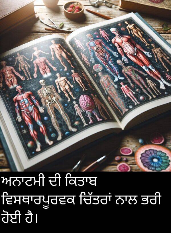 ਹੋਈ: ਅਨਾਟਮੀ ਦੀ ਕਿਤਾਬ ਵਿਸਥਾਰਪੂਰਵਕ ਚਿੱਤਰਾਂ ਨਾਲ ਭਰੀ ਹੋਈ ਹੈ।