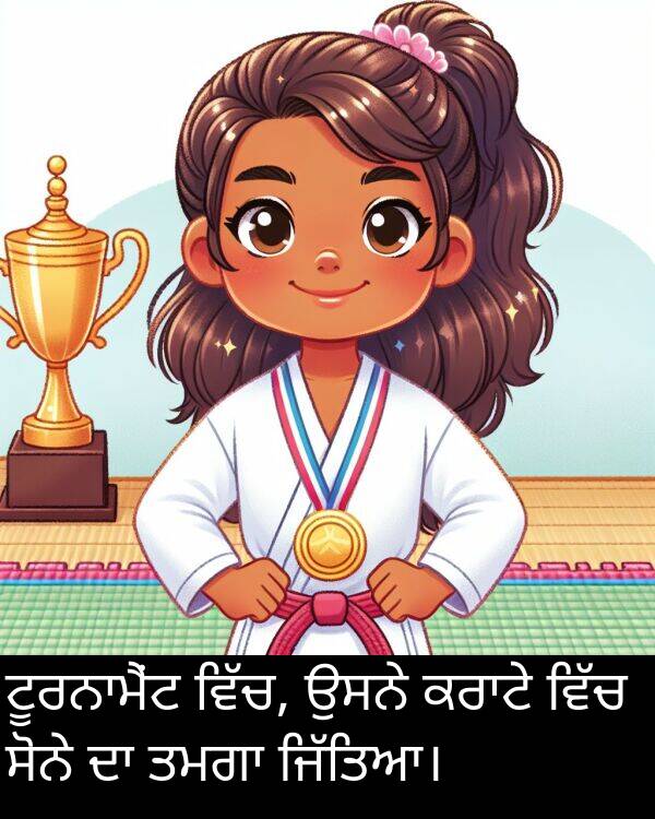 ਸੋਨੇ: ਟੂਰਨਾਮੈਂਟ ਵਿੱਚ, ਉਸਨੇ ਕਰਾਟੇ ਵਿੱਚ ਸੋਨੇ ਦਾ ਤਮਗਾ ਜਿੱਤਿਆ।