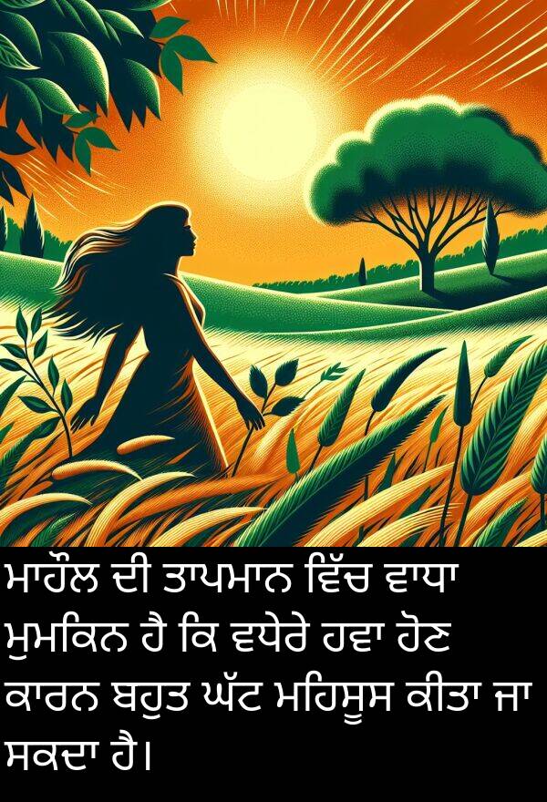 ਮੁਮਕਿਨ: ਮਾਹੌਲ ਦੀ ਤਾਪਮਾਨ ਵਿੱਚ ਵਾਧਾ ਮੁਮਕਿਨ ਹੈ ਕਿ ਵਧੇਰੇ ਹਵਾ ਹੋਣ ਕਾਰਨ ਬਹੁਤ ਘੱਟ ਮਹਿਸੂਸ ਕੀਤਾ ਜਾ ਸਕਦਾ ਹੈ।