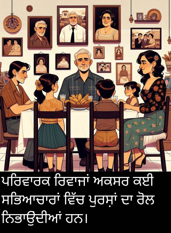 ਅਕਸਰ: ਪਰਿਵਾਰਕ ਰਿਵਾਜਾਂ ਅਕਸਰ ਕਈ ਸਭਿਆਚਾਰਾਂ ਵਿੱਚ ਪੁਰਸ਼ਾਂ ਦਾ ਰੋਲ ਨਿਭਾਉਂਦੀਆਂ ਹਨ।