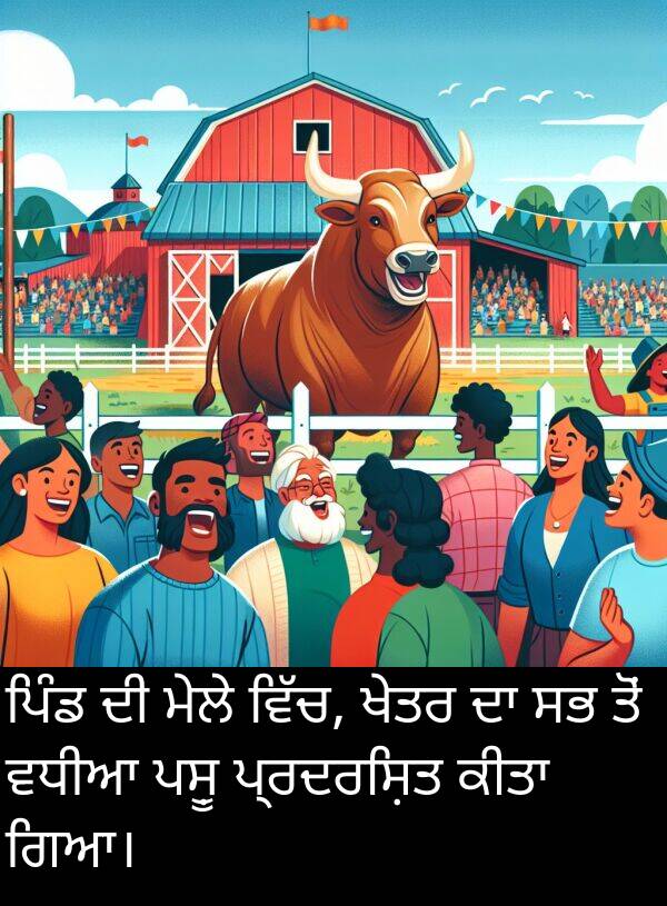 ਮੇਲੇ: ਪਿੰਡ ਦੀ ਮੇਲੇ ਵਿੱਚ, ਖੇਤਰ ਦਾ ਸਭ ਤੋਂ ਵਧੀਆ ਪਸ਼ੂ ਪ੍ਰਦਰਸ਼ਿਤ ਕੀਤਾ ਗਿਆ।