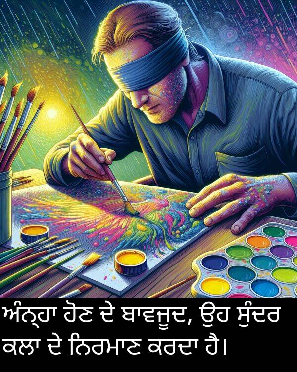 ਸੁੰਦਰ: ਅੰਨ੍ਹਾ ਹੋਣ ਦੇ ਬਾਵਜੂਦ, ਉਹ ਸੁੰਦਰ ਕਲਾ ਦੇ ਨਿਰਮਾਣ ਕਰਦਾ ਹੈ।