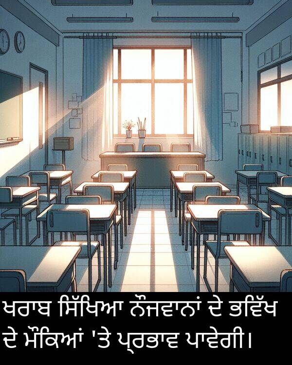 ਮੌਕਿਆਂ: ਖਰਾਬ ਸਿੱਖਿਆ ਨੌਜਵਾਨਾਂ ਦੇ ਭਵਿੱਖ ਦੇ ਮੌਕਿਆਂ 'ਤੇ ਪ੍ਰਭਾਵ ਪਾਵੇਗੀ।