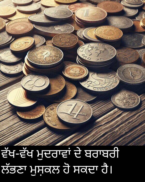ਮੁਸ਼ਕਲ: ਵੱਖ-ਵੱਖ ਮੁਦਰਾਵਾਂ ਦੇ ਬਰਾਬਰੀ ਲੱਭਣਾ ਮੁਸ਼ਕਲ ਹੋ ਸਕਦਾ ਹੈ।