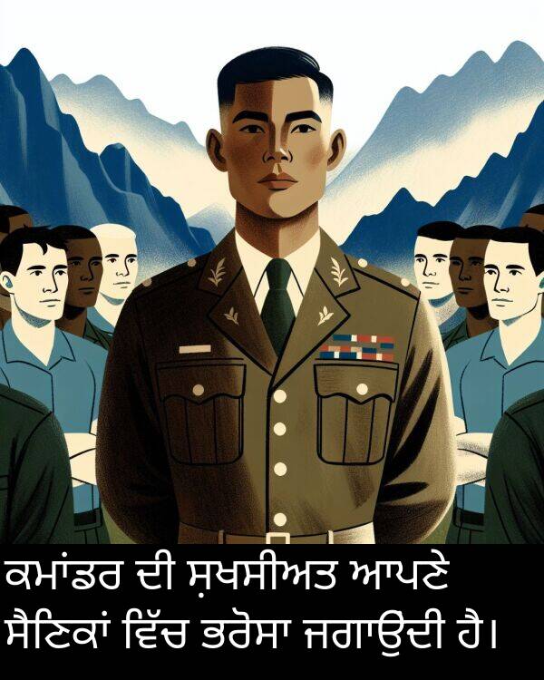 ਸ਼ਖਸੀਅਤ: ਕਮਾਂਡਰ ਦੀ ਸ਼ਖਸੀਅਤ ਆਪਣੇ ਸੈਣਿਕਾਂ ਵਿੱਚ ਭਰੋਸਾ ਜਗਾਉਂਦੀ ਹੈ।