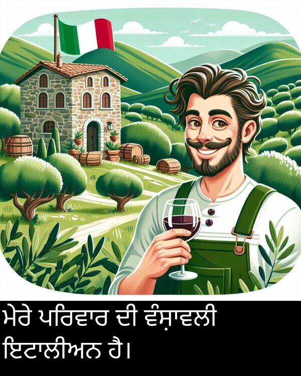 ਮੇਰੇ: ਮੇਰੇ ਪਰਿਵਾਰ ਦੀ ਵੰਸ਼ਾਵਲੀ ਇਟਾਲੀਅਨ ਹੈ।
