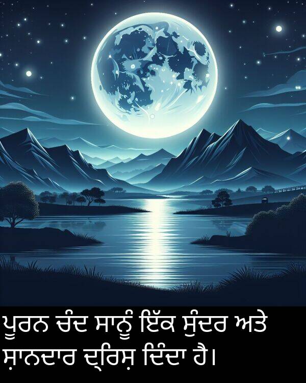 ਚੰਦ: ਪੂਰਨ ਚੰਦ ਸਾਨੂੰ ਇੱਕ ਸੁੰਦਰ ਅਤੇ ਸ਼ਾਨਦਾਰ ਦ੍ਰਿਸ਼ ਦਿੰਦਾ ਹੈ।