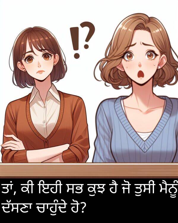 ਇਹੀ: ਤਾਂ, ਕੀ ਇਹੀ ਸਭ ਕੁਝ ਹੈ ਜੋ ਤੁਸੀਂ ਮੈਨੂੰ ਦੱਸਣਾ ਚਾਹੁੰਦੇ ਹੋ?