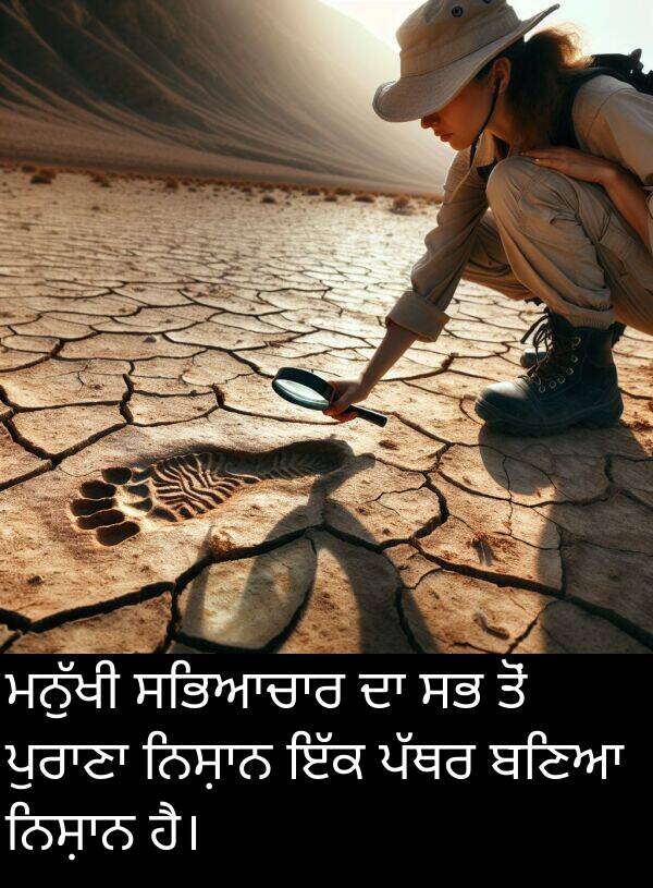 ਬਣਿਆ: ਮਨੁੱਖੀ ਸਭਿਆਚਾਰ ਦਾ ਸਭ ਤੋਂ ਪੁਰਾਣਾ ਨਿਸ਼ਾਨ ਇੱਕ ਪੱਥਰ ਬਣਿਆ ਨਿਸ਼ਾਨ ਹੈ।