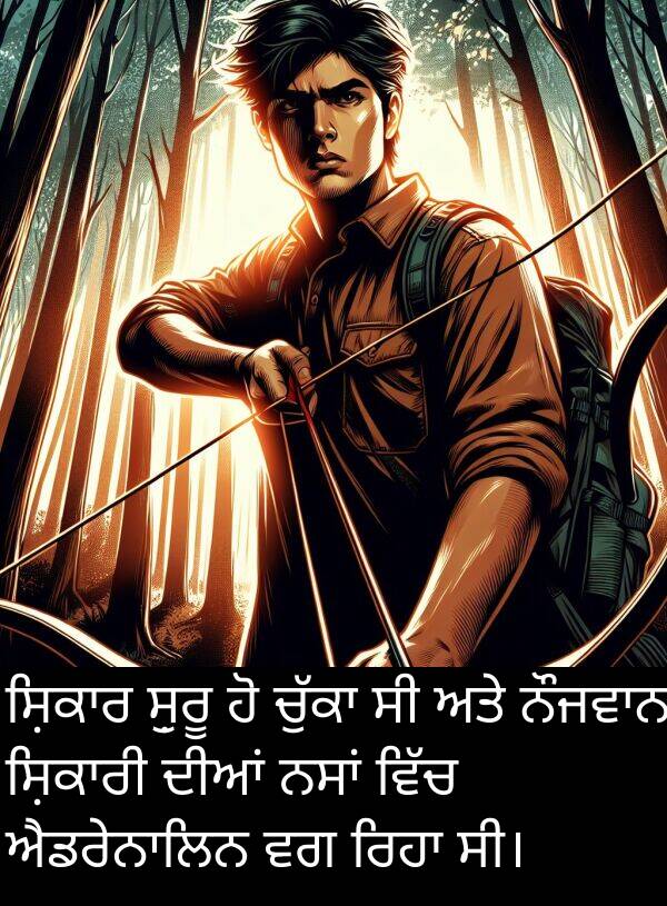 ਸ਼ੁਰੂ: ਸ਼ਿਕਾਰ ਸ਼ੁਰੂ ਹੋ ਚੁੱਕਾ ਸੀ ਅਤੇ ਨੌਜਵਾਨ ਸ਼ਿਕਾਰੀ ਦੀਆਂ ਨਸਾਂ ਵਿੱਚ ਐਡਰੇਨਾਲਿਨ ਵਗ ਰਿਹਾ ਸੀ।