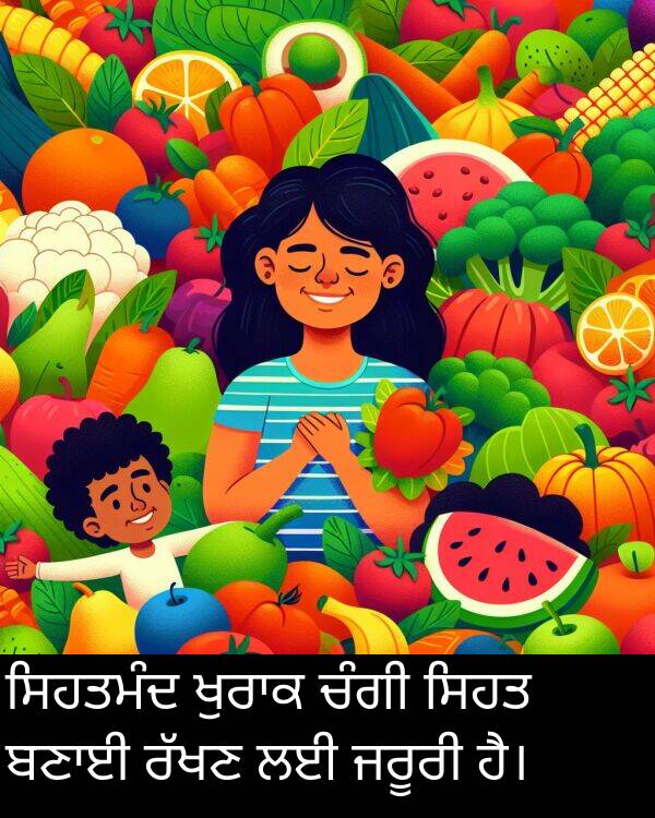 ਸਿਹਤ: ਸਿਹਤਮੰਦ ਖੁਰਾਕ ਚੰਗੀ ਸਿਹਤ ਬਣਾਈ ਰੱਖਣ ਲਈ ਜਰੂਰੀ ਹੈ।