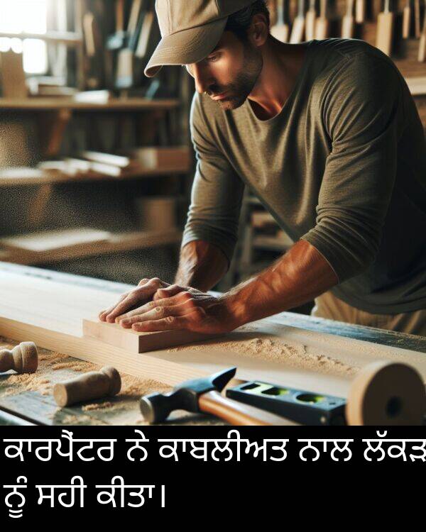 ਸਹੀ: ਕਾਰਪੈਂਟਰ ਨੇ ਕਾਬਲੀਅਤ ਨਾਲ ਲੱਕੜ ਨੂੰ ਸਹੀ ਕੀਤਾ।