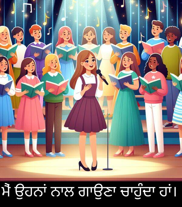 ਮੈਂ: ਮੈਂ ਉਹਨਾਂ ਨਾਲ ਗਾਉਣਾ ਚਾਹੁੰਦਾ ਹਾਂ।