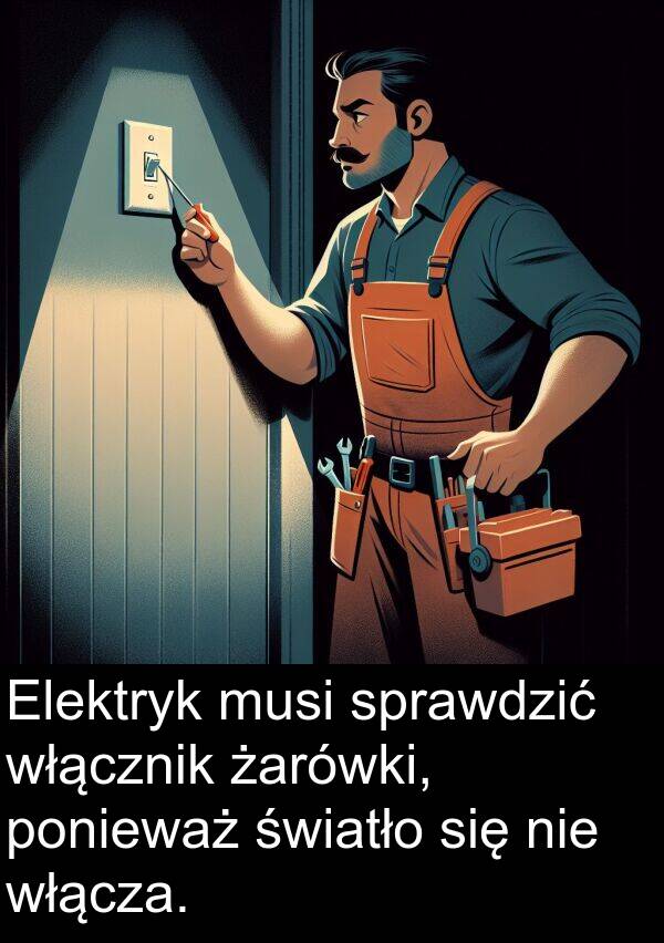 włącznik: Elektryk musi sprawdzić włącznik żarówki, ponieważ światło się nie włącza.