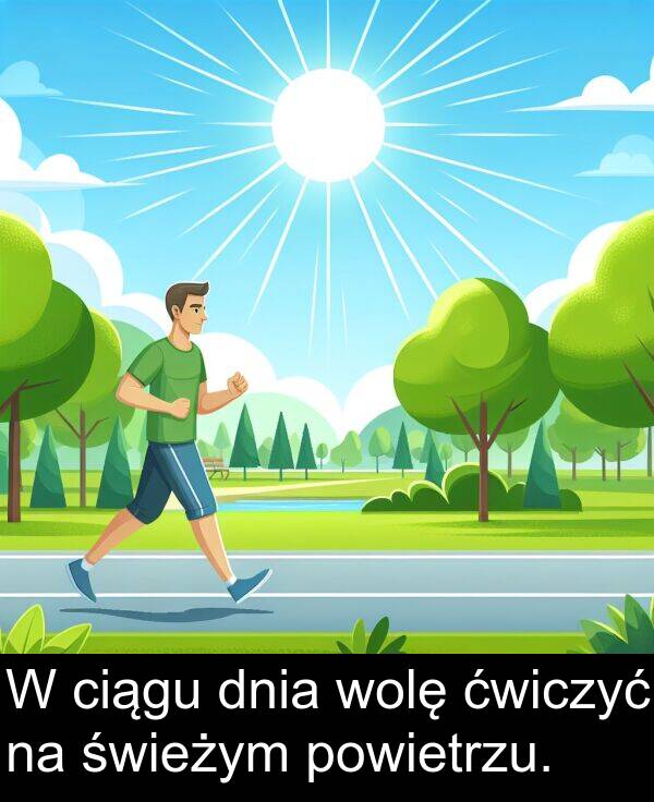 powietrzu: W ciągu dnia wolę ćwiczyć na świeżym powietrzu.
