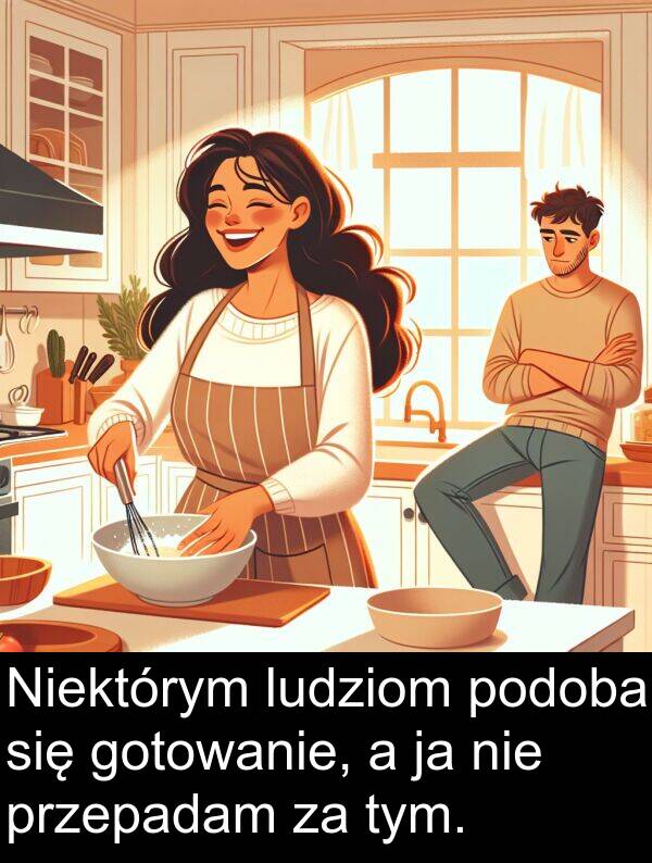 przepadam: Niektórym ludziom podoba się gotowanie, a ja nie przepadam za tym.