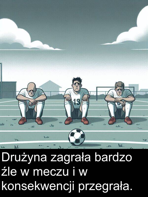 przegrała: Drużyna zagrała bardzo źle w meczu i w konsekwencji przegrała.