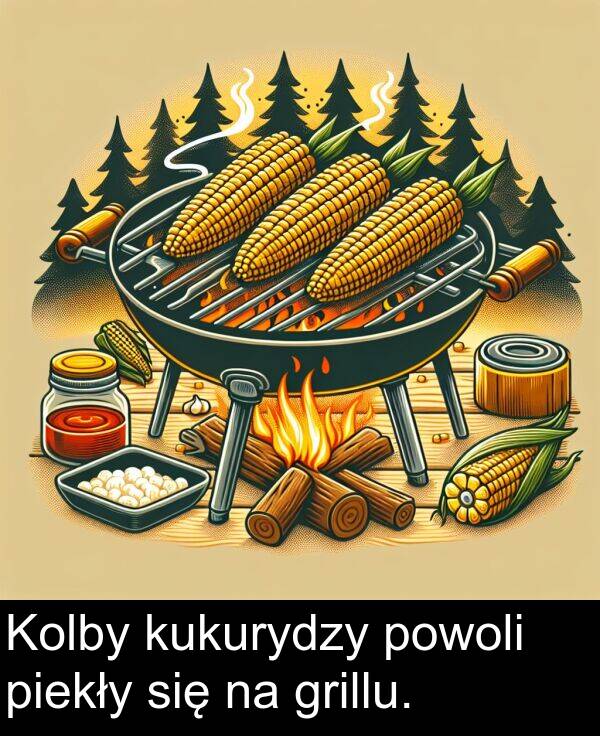 powoli: Kolby kukurydzy powoli piekły się na grillu.