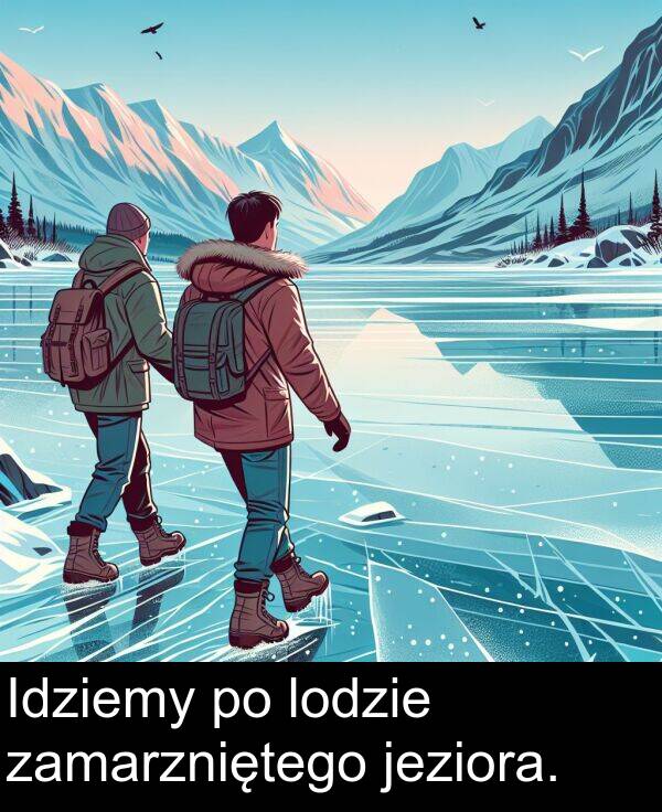 lodzie: Idziemy po lodzie zamarzniętego jeziora.