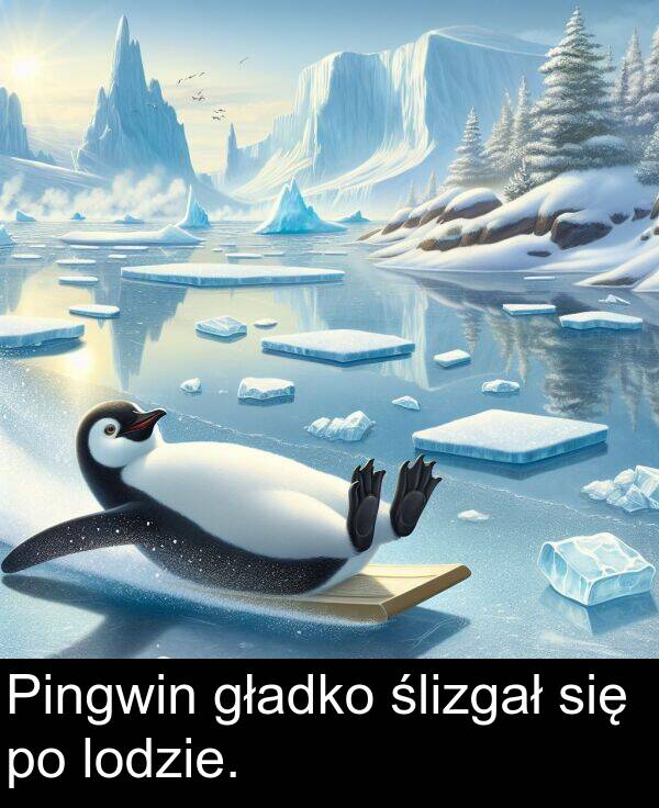 ślizgał: Pingwin gładko ślizgał się po lodzie.