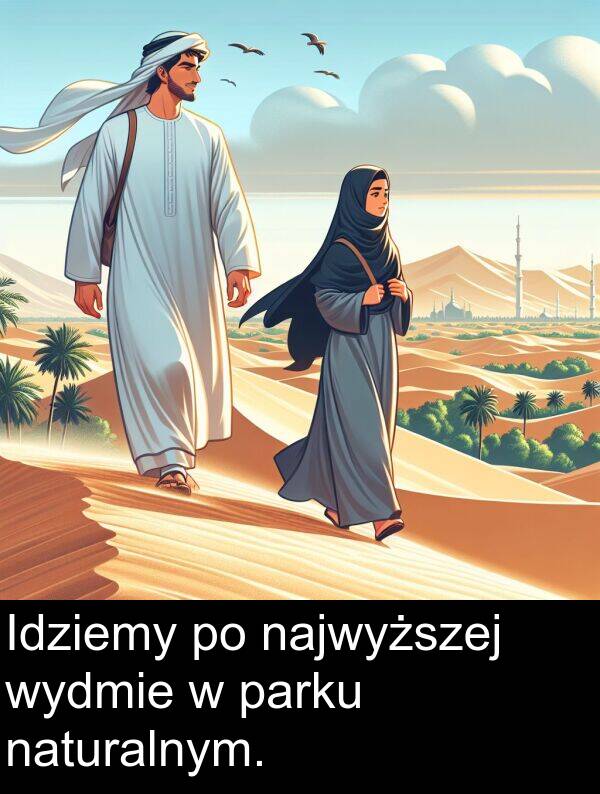 wydmie: Idziemy po najwyższej wydmie w parku naturalnym.