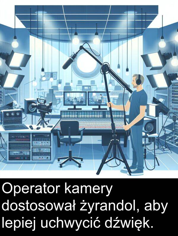 żyrandol: Operator kamery dostosował żyrandol, aby lepiej uchwycić dźwięk.