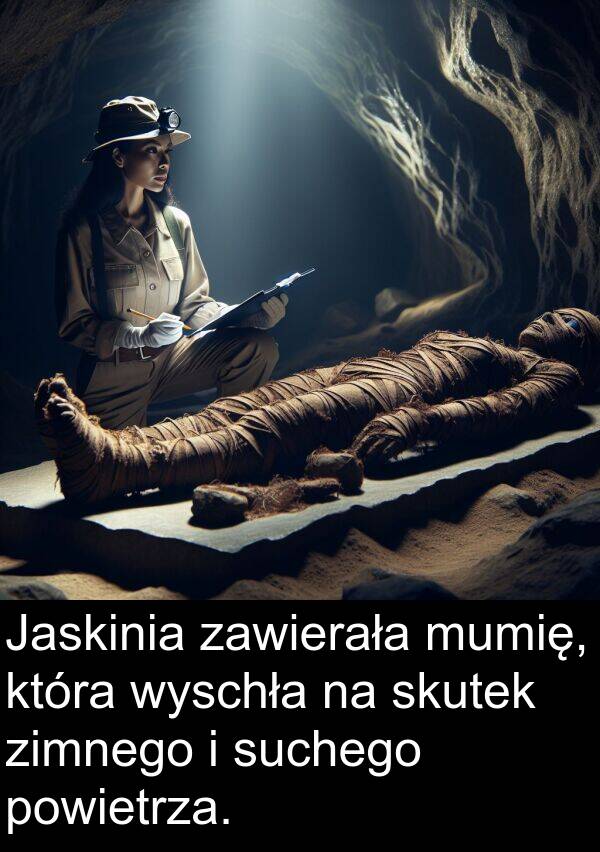 powietrza: Jaskinia zawierała mumię, która wyschła na skutek zimnego i suchego powietrza.