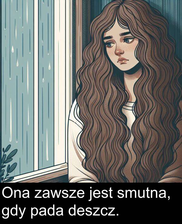 zawsze: Ona zawsze jest smutna, gdy pada deszcz.