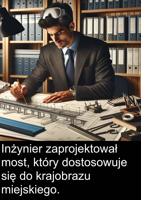 most: Inżynier zaprojektował most, który dostosowuje się do krajobrazu miejskiego.