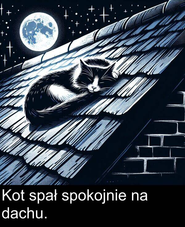 spokojnie: Kot spał spokojnie na dachu.