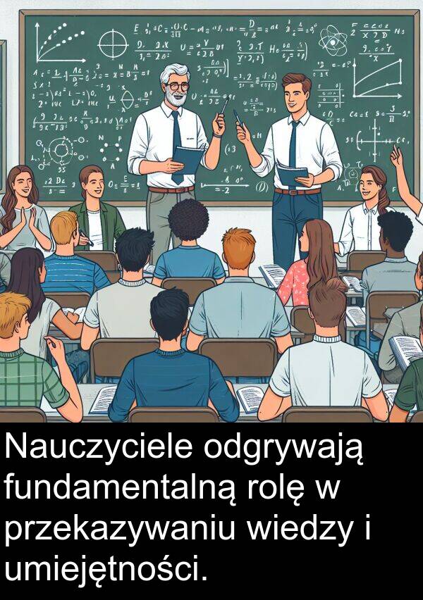 odgrywają: Nauczyciele odgrywają fundamentalną rolę w przekazywaniu wiedzy i umiejętności.