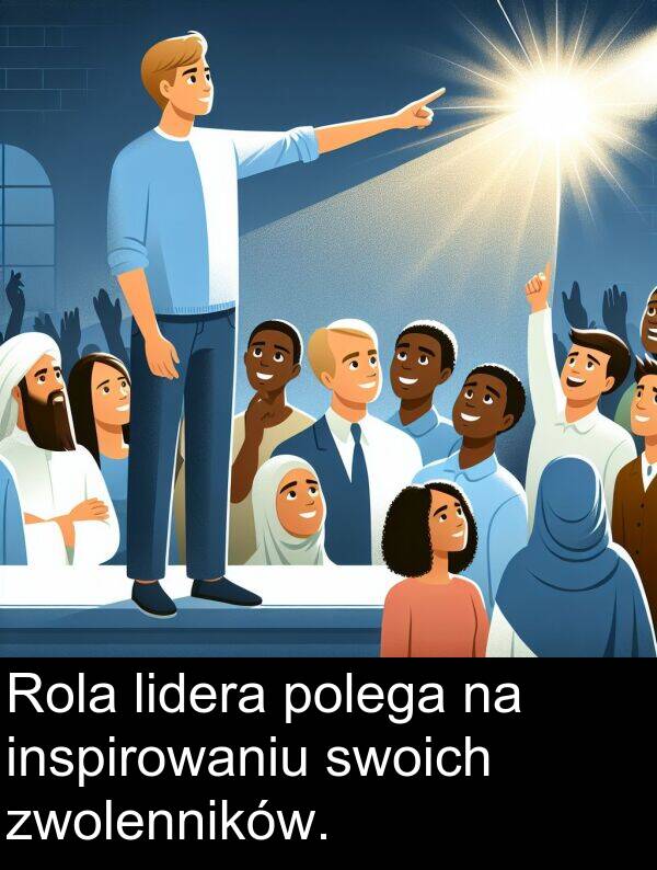 zwolenników: Rola lidera polega na inspirowaniu swoich zwolenników.