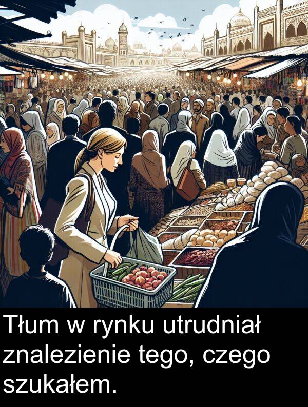 czego: Tłum w rynku utrudniał znalezienie tego, czego szukałem.