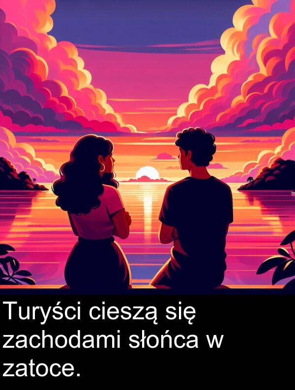 zachodami: Turyści cieszą się zachodami słońca w zatoce.