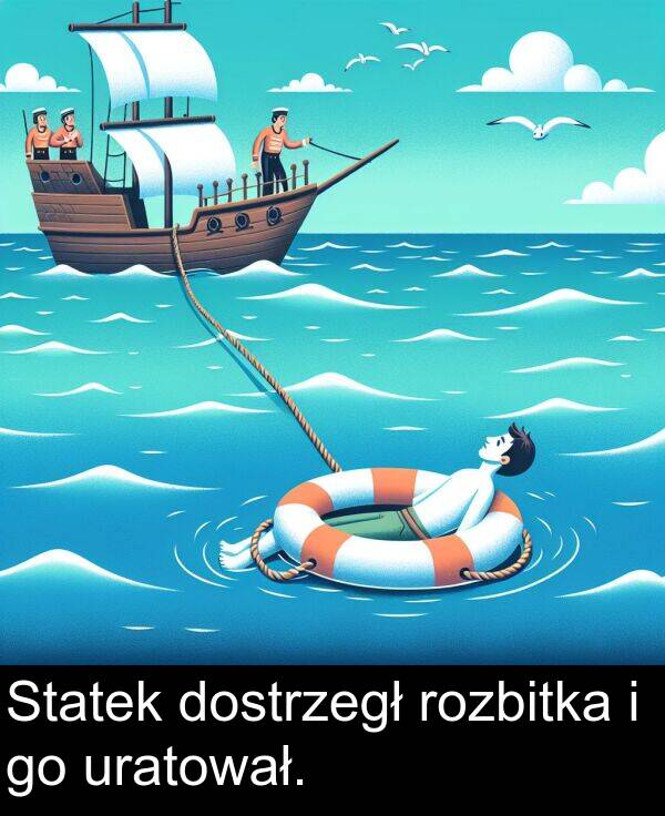 rozbitka: Statek dostrzegł rozbitka i go uratował.