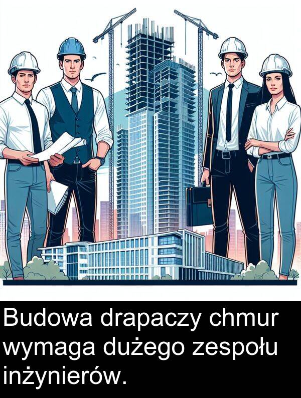 zespołu: Budowa drapaczy chmur wymaga dużego zespołu inżynierów.
