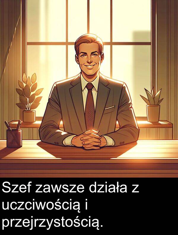 zawsze: Szef zawsze działa z uczciwością i przejrzystością.