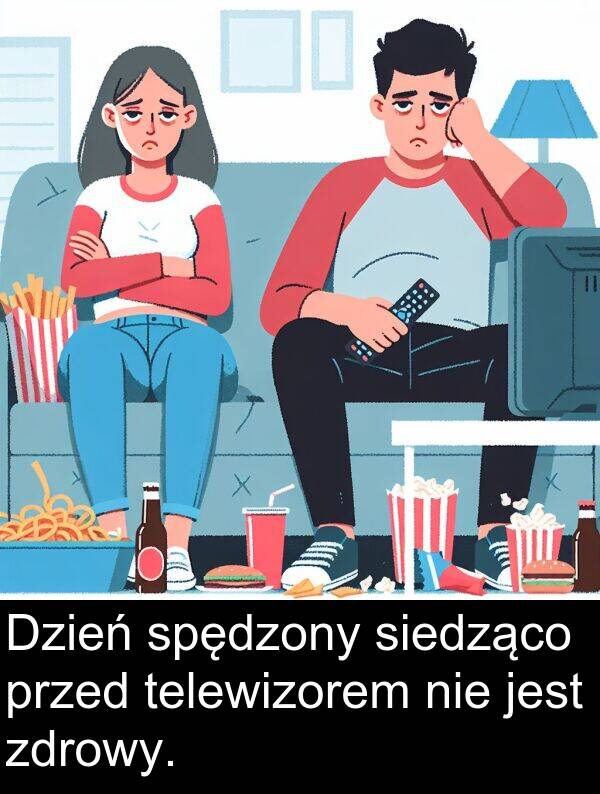 przed: Dzień spędzony siedząco przed telewizorem nie jest zdrowy.
