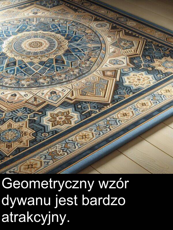 dywanu: Geometryczny wzór dywanu jest bardzo atrakcyjny.