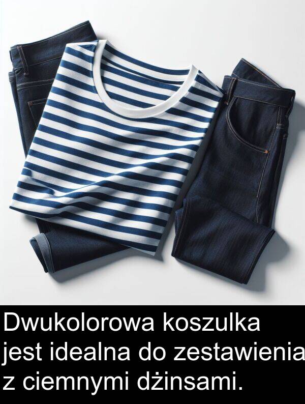 zestawienia: Dwukolorowa koszulka jest idealna do zestawienia z ciemnymi dżinsami.