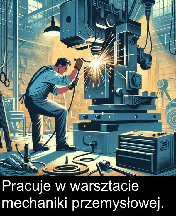 przemysłowej: Pracuje w warsztacie mechaniki przemysłowej.