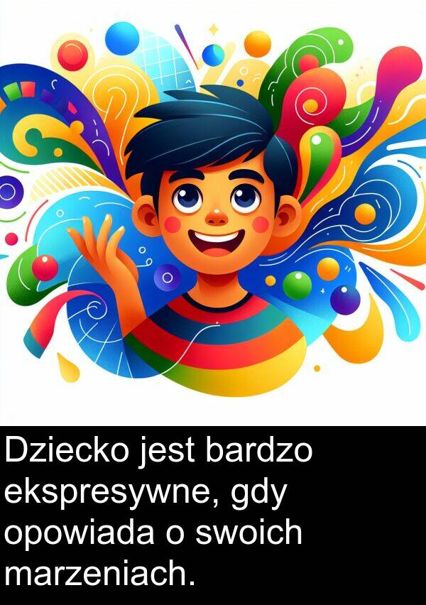 ekspresywne: Dziecko jest bardzo ekspresywne, gdy opowiada o swoich marzeniach.