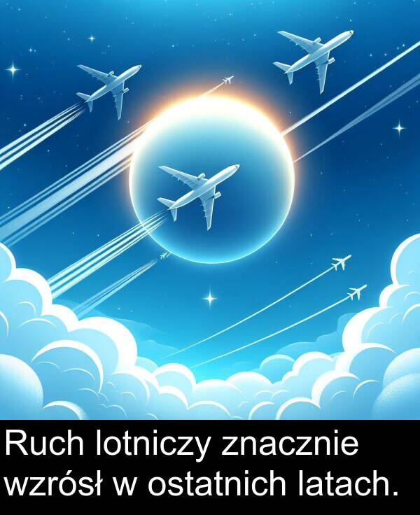 znacznie: Ruch lotniczy znacznie wzrósł w ostatnich latach.