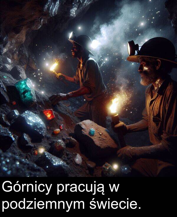 pracują: Górnicy pracują w podziemnym świecie.