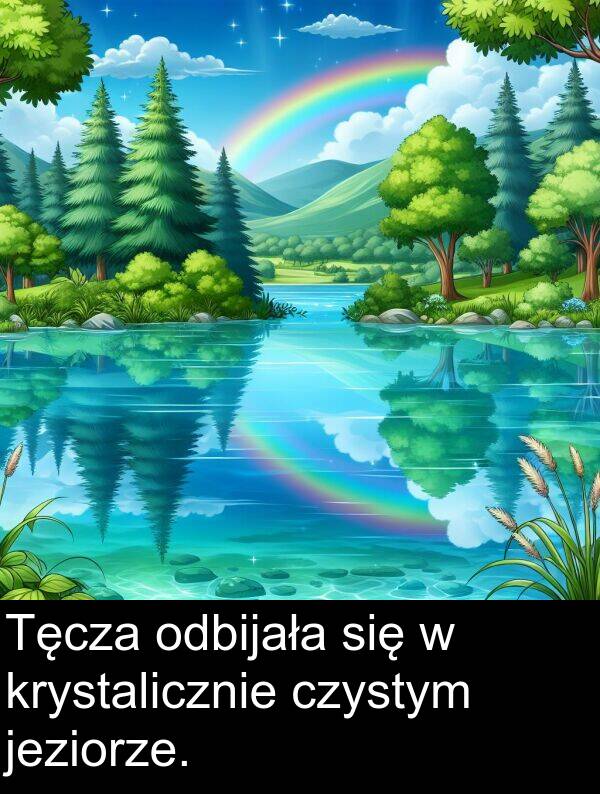 czystym: Tęcza odbijała się w krystalicznie czystym jeziorze.