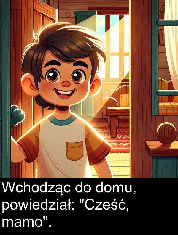 powiedział: Wchodząc do domu, powiedział: "Cześć, mamo".
