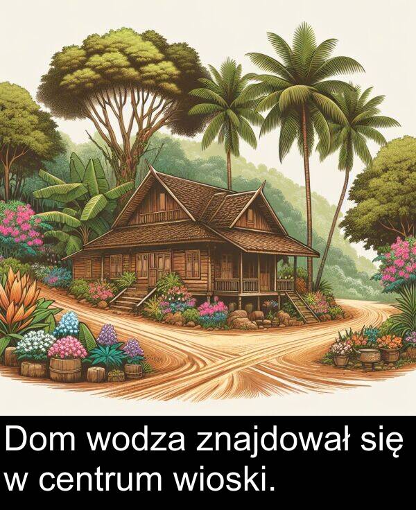 znajdował: Dom wodza znajdował się w centrum wioski.
