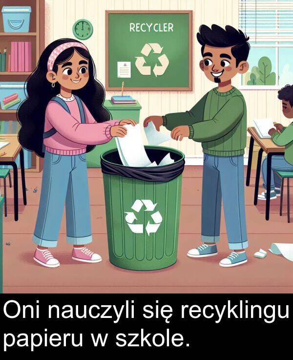 papieru: Oni nauczyli się recyklingu papieru w szkole.